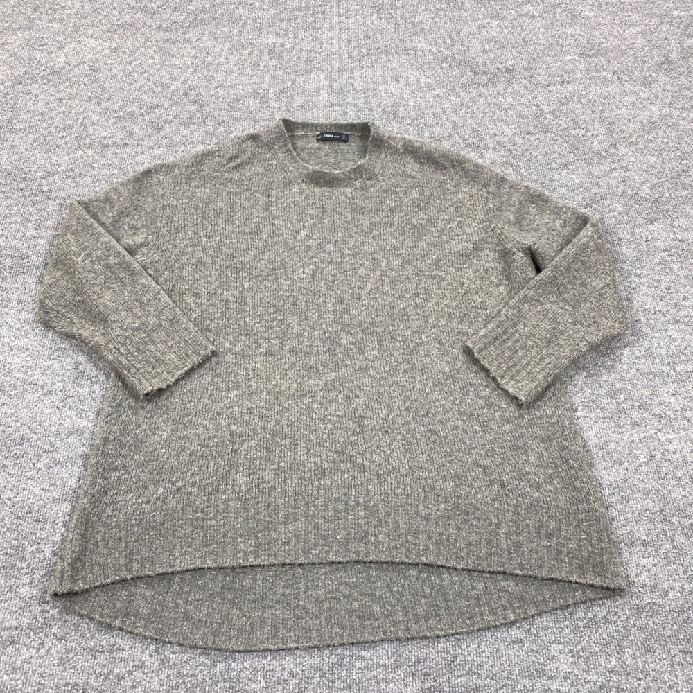 Zara Knit Pullover Sweater‎ Mens Medium Gray Wool Blend Relaxed Fit Crew Neck